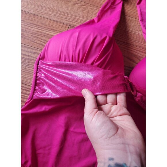 MYNAH One Piece Swimsuit Womens Size XL Pink shimmer Halter 52419 EUC - Picture 3 of 10